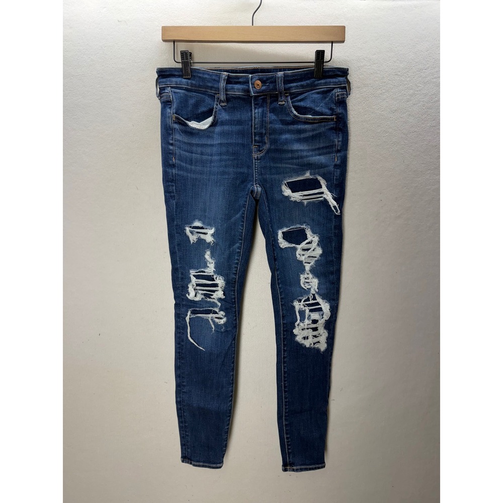 American Eagle Jegging Women 4 Short Blue Distressed Skinny Jeans 3626